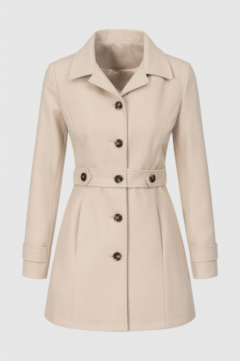 Mid-Length Coat with Belt & Collar