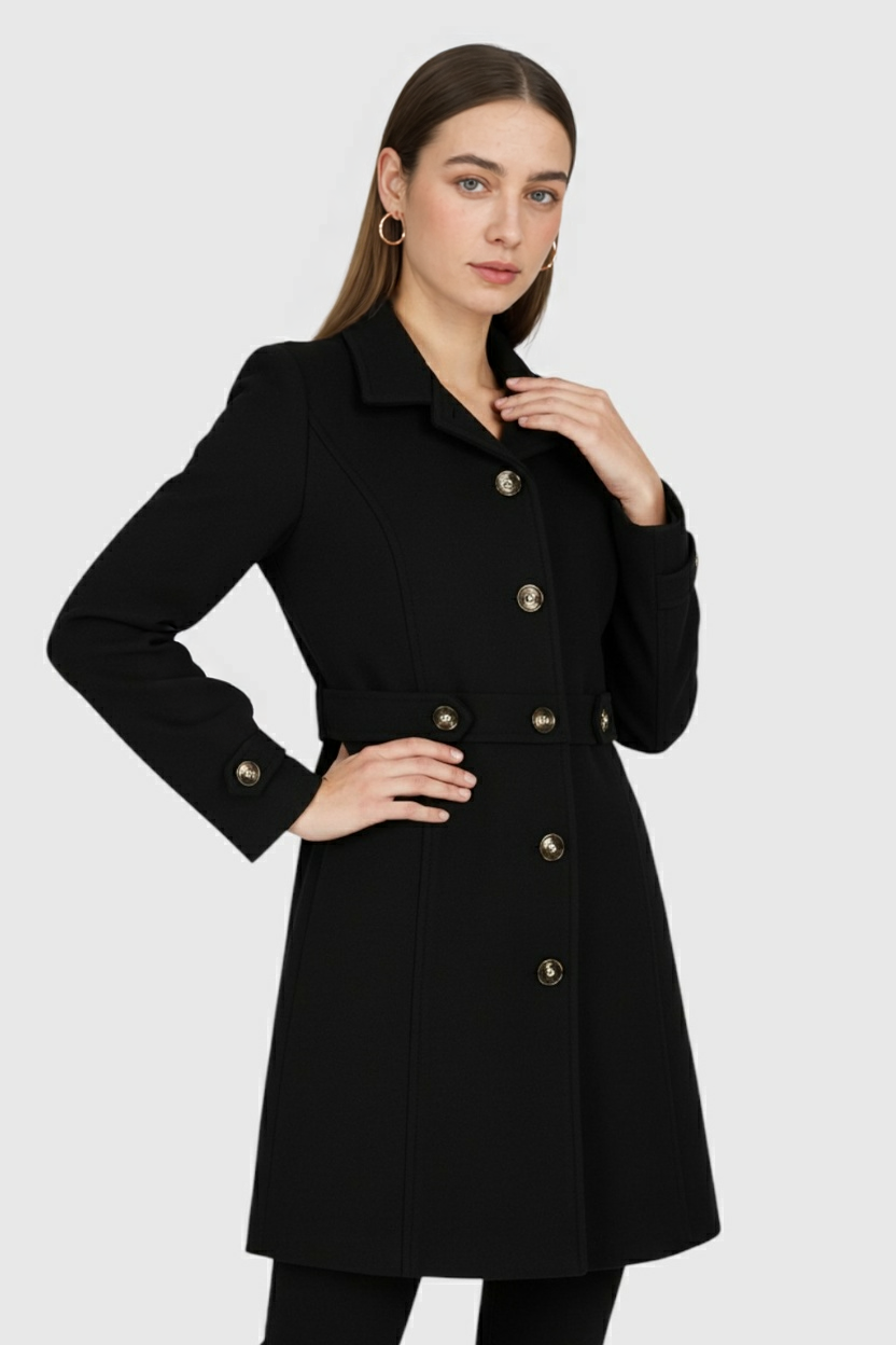 Mid-Length Coat with Gold-Tone Buttons