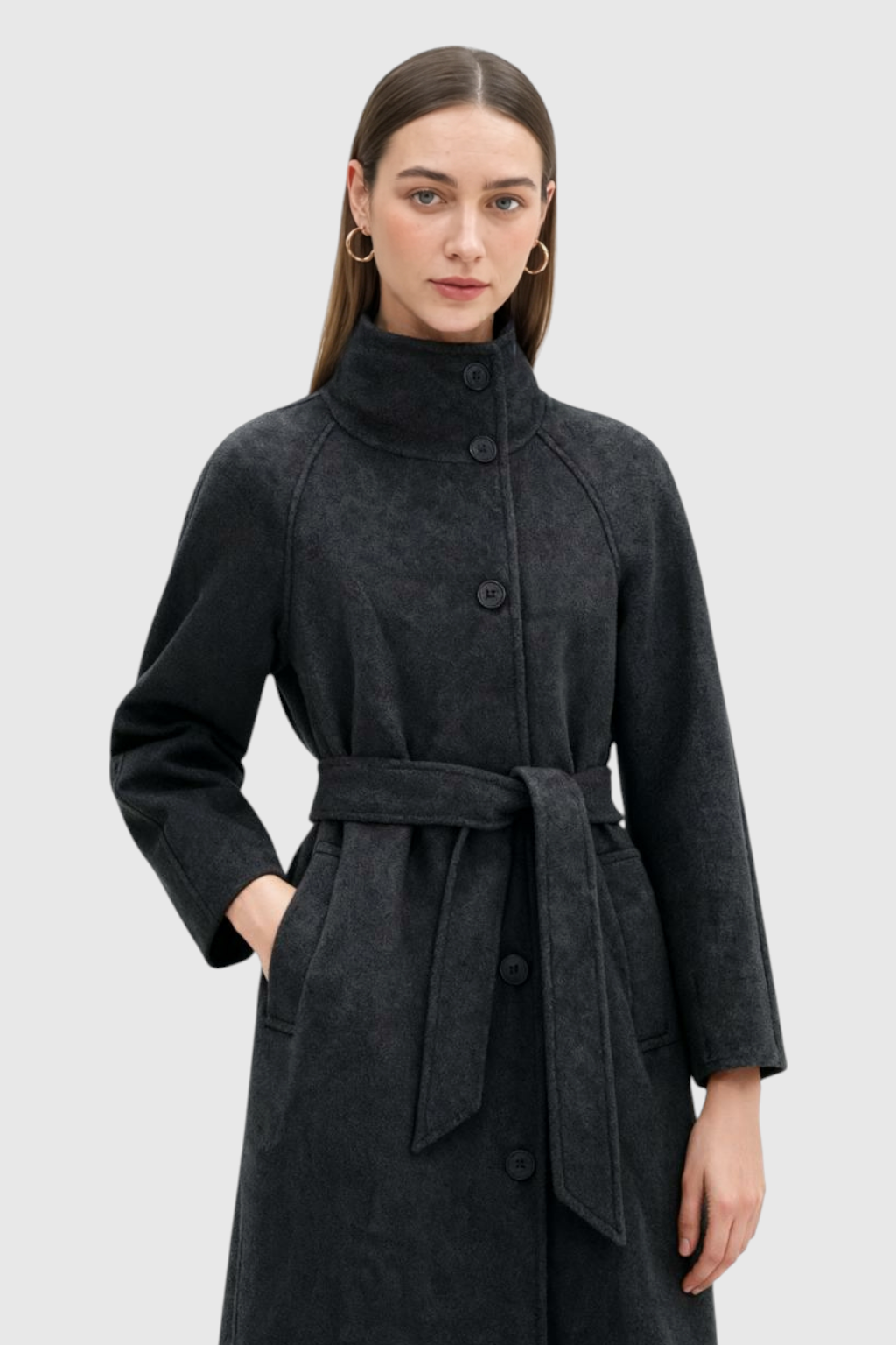 Long Coat with Belt & Raglan Sleeves