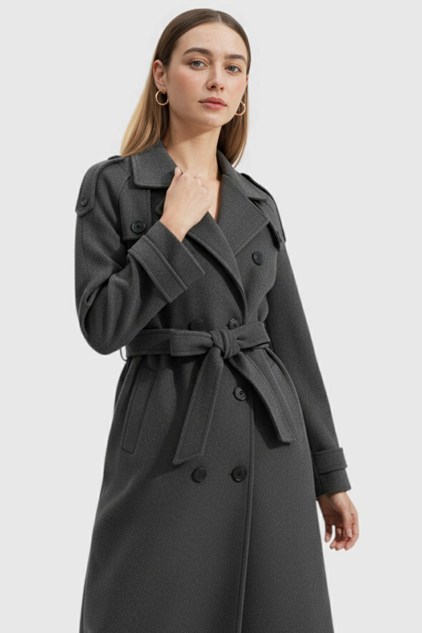 Double-Breasted Coat with Belted Waist