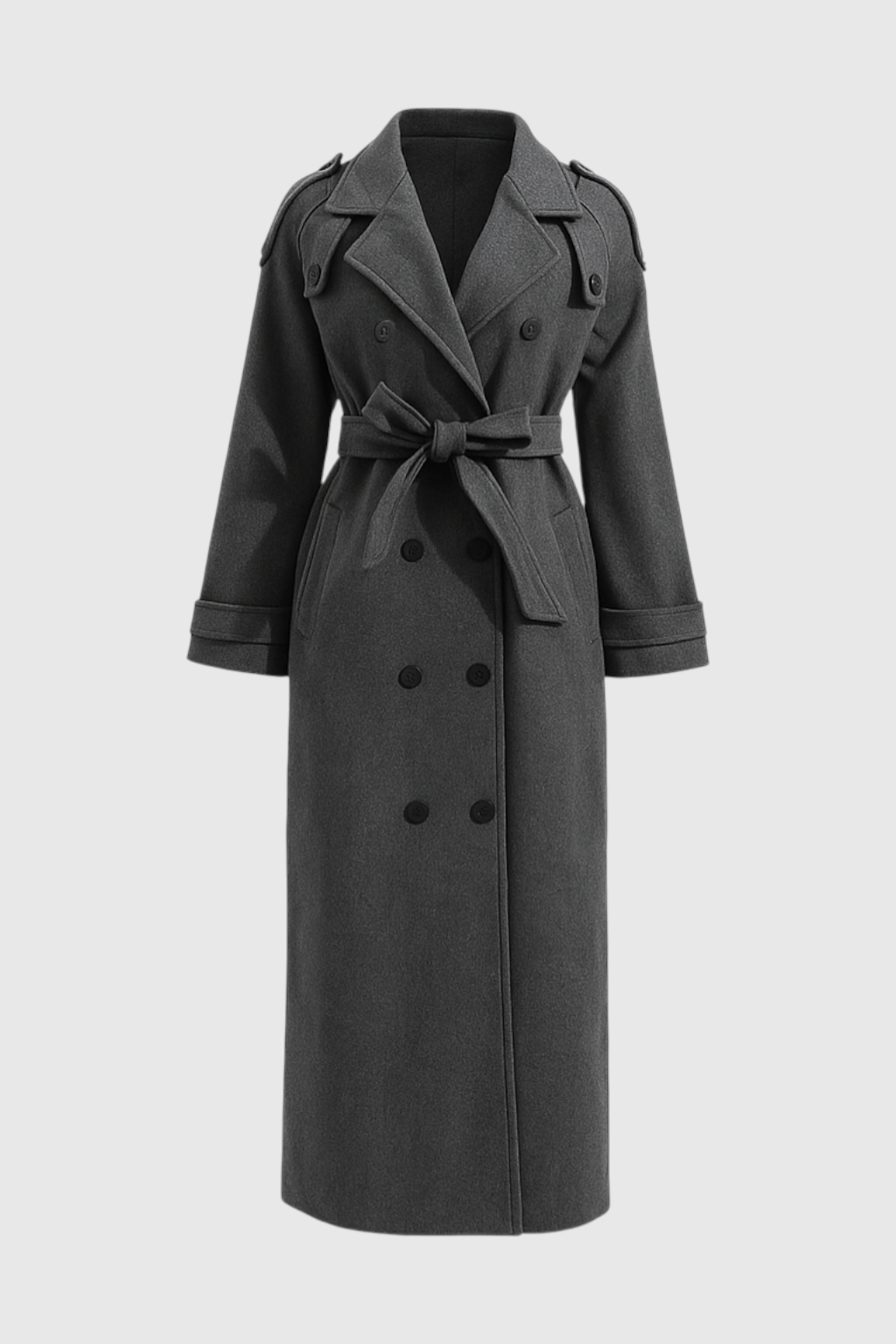 Double-Breasted Coat with Belted Waist