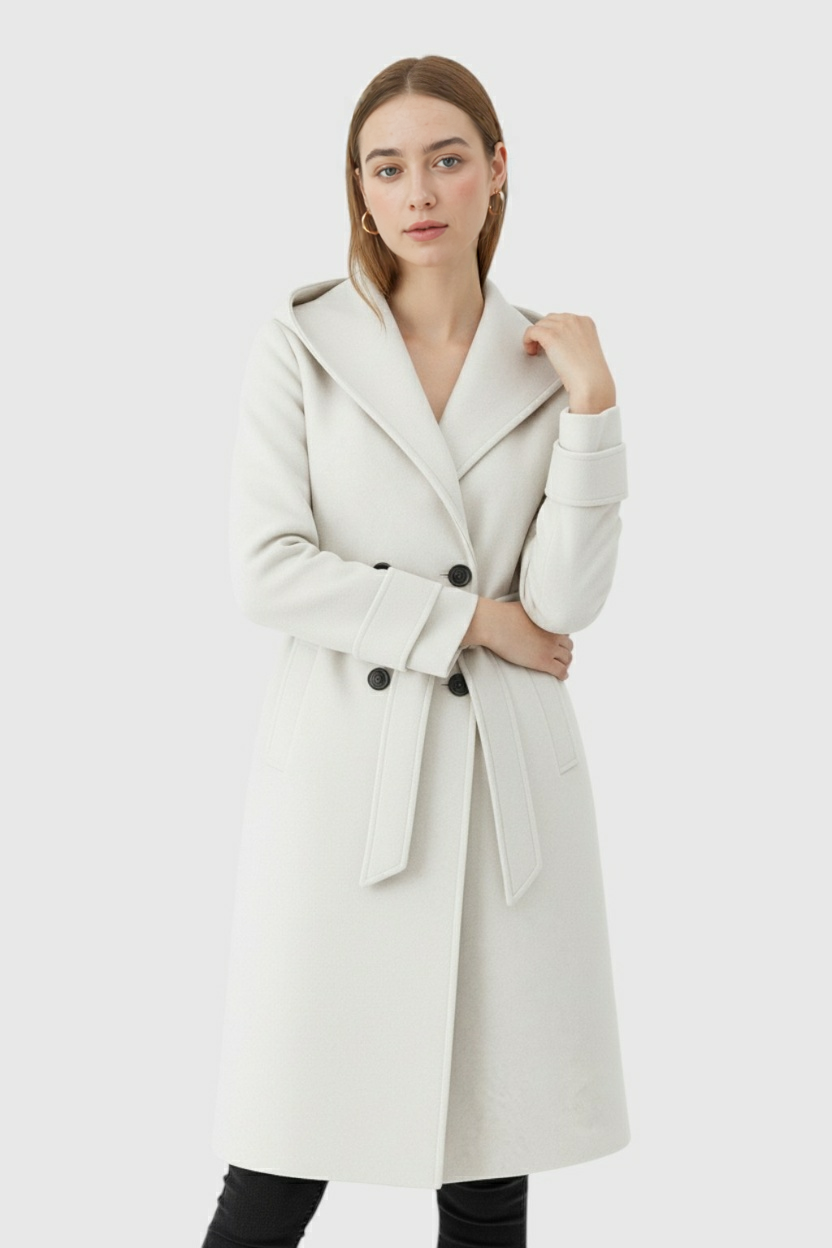 Wrap Coat with Hood & Belted Waist