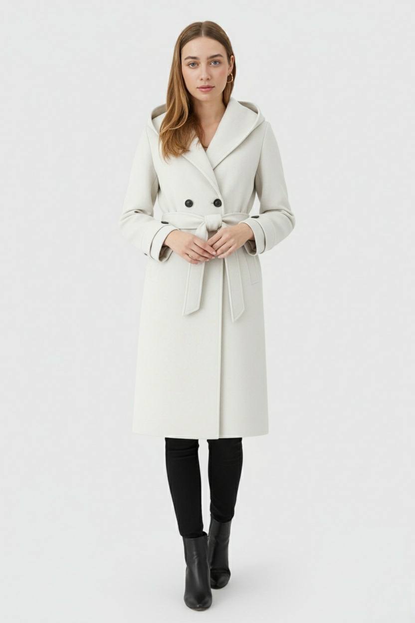 Wrap Coat with Hood & Belted Waist