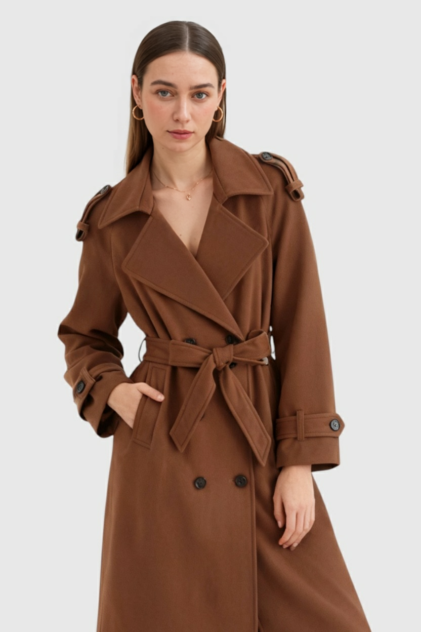 Wool Blend Overcoat with Self-Belt