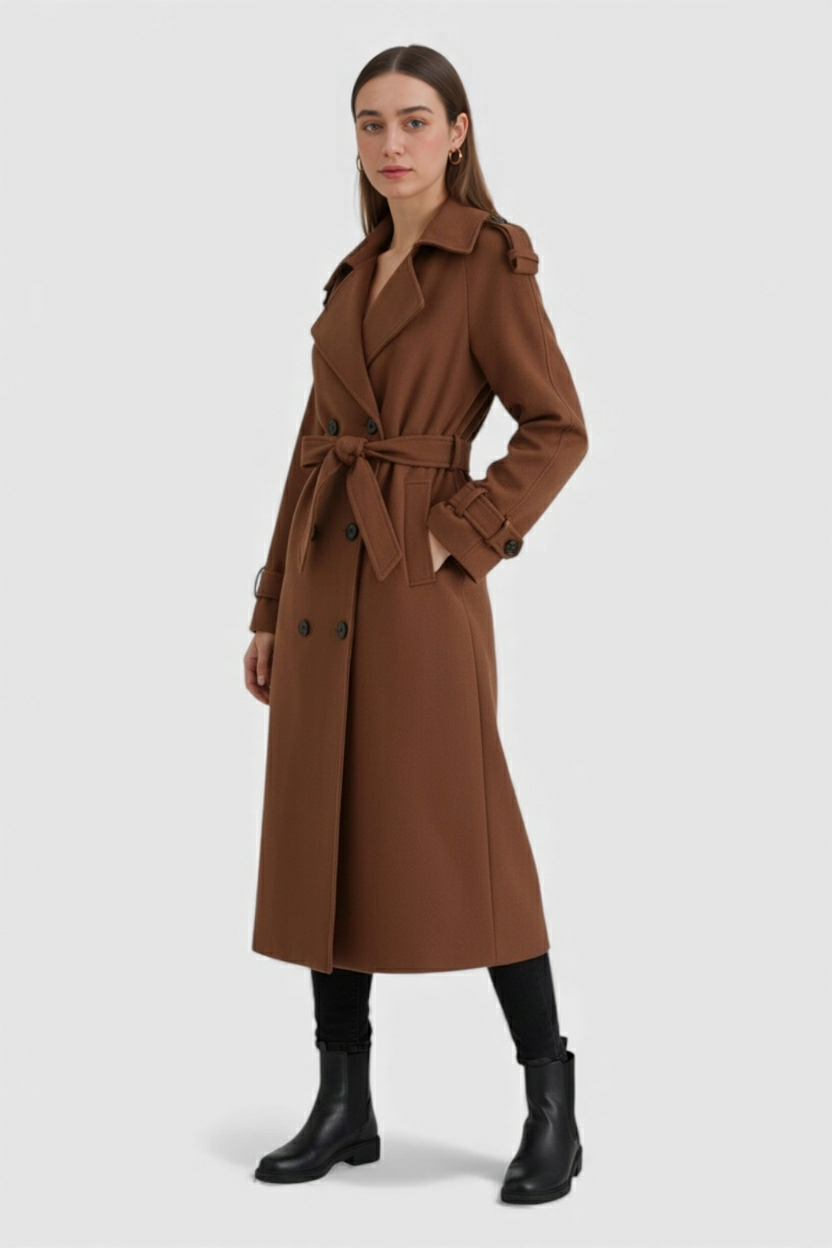 Wool Blend Overcoat with Self-Belt