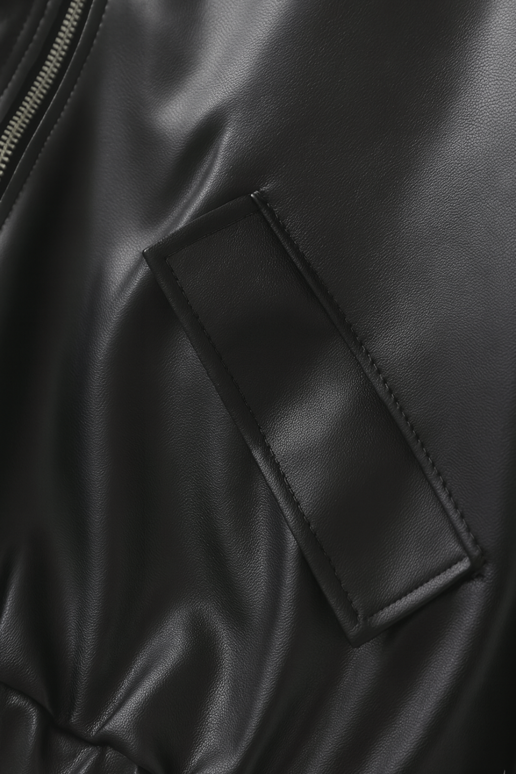 Faux Leather Jacket | Zip Front, Elastic Hem