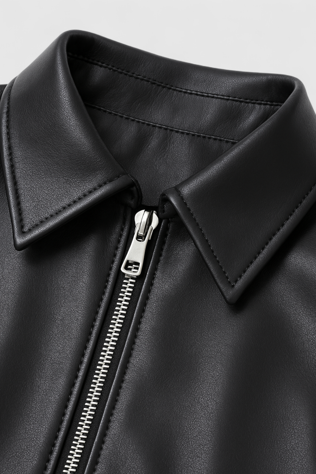 Faux Leather Jacket | Zip Front, Elastic Hem