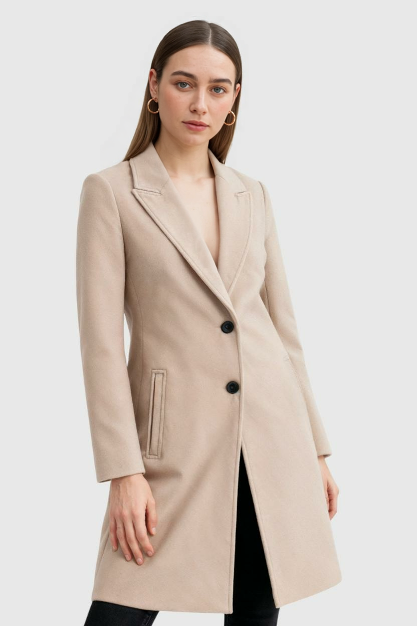 Long Coat with Notched Lapel, Slim Fit