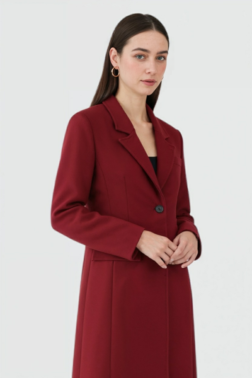 Longline Coat in Deep Wine | Slim Fit