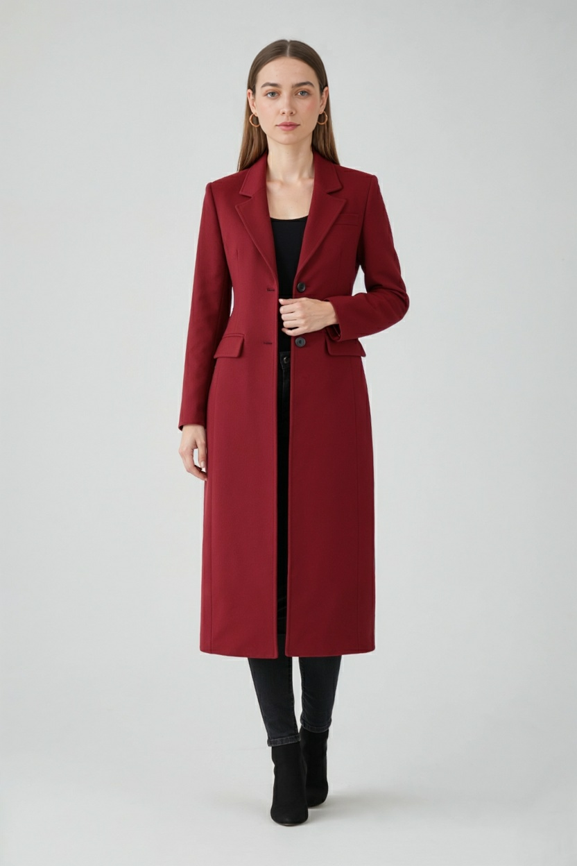 Longline Coat in Deep Wine | Slim Fit