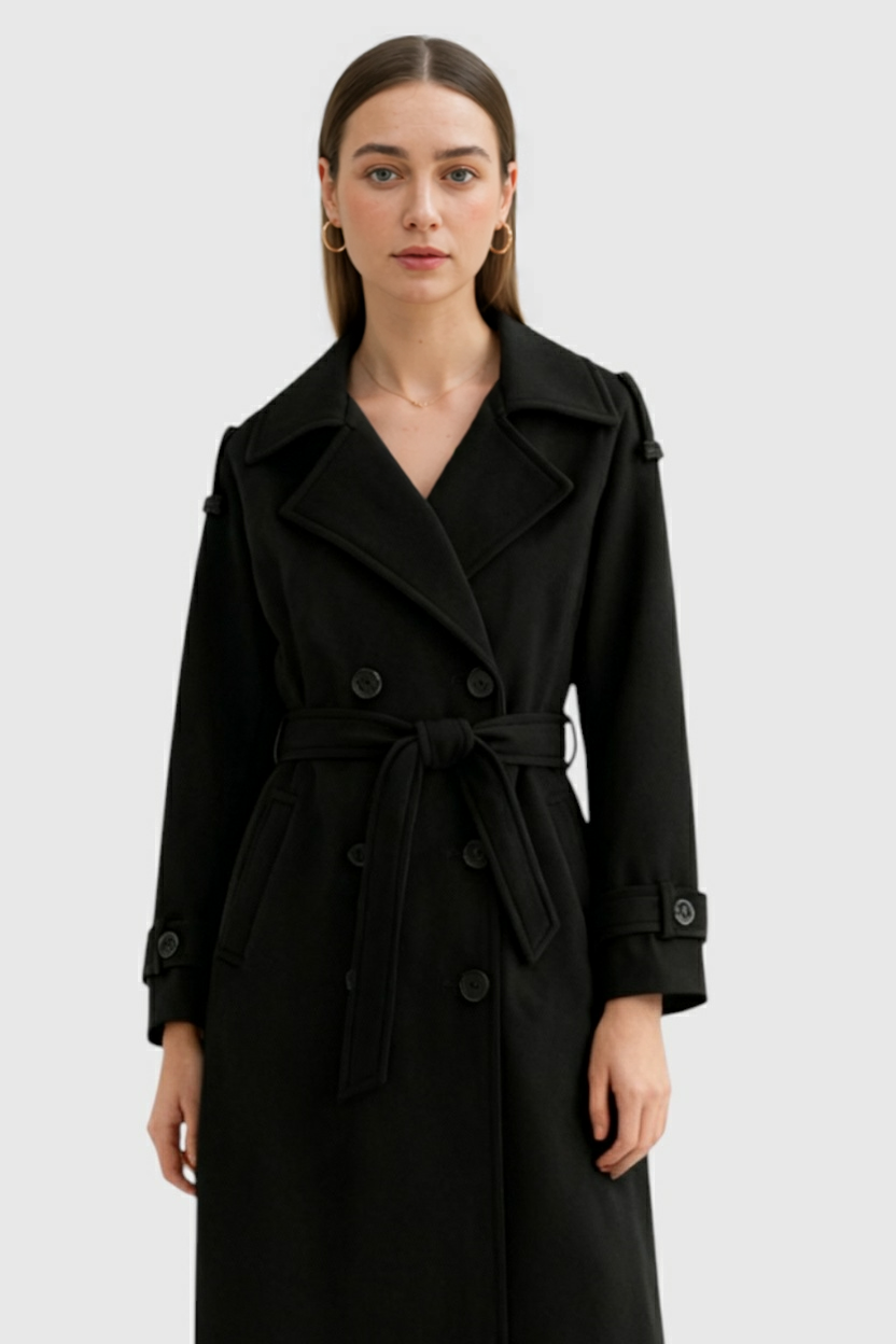 Trench Coat with Self-Belt & Epaulettes