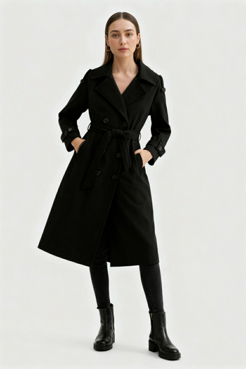 Trench Coat with Self-Belt & Epaulettes
