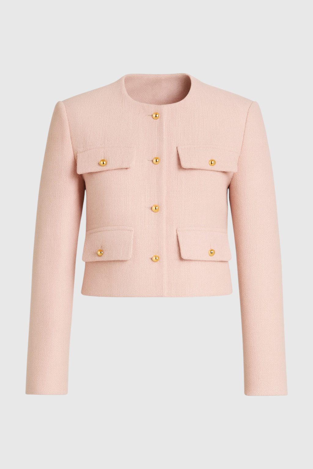 Short Jacket, Gold Buttons, Textured Fabric