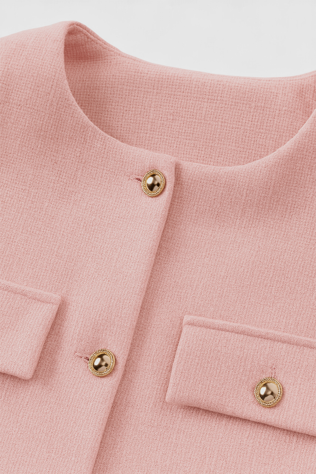 Short Jacket, Gold Buttons, Textured Fabric