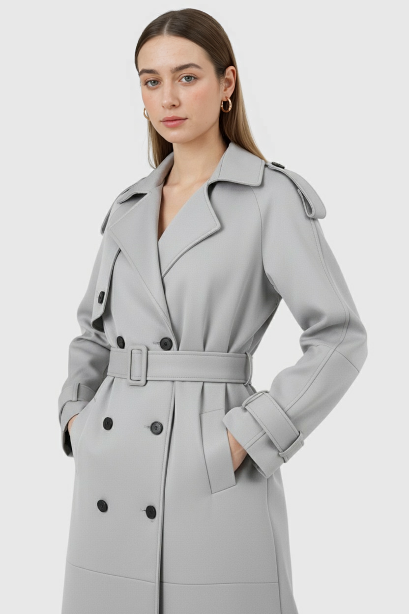 Trench Coat with Wide-Waist Belt