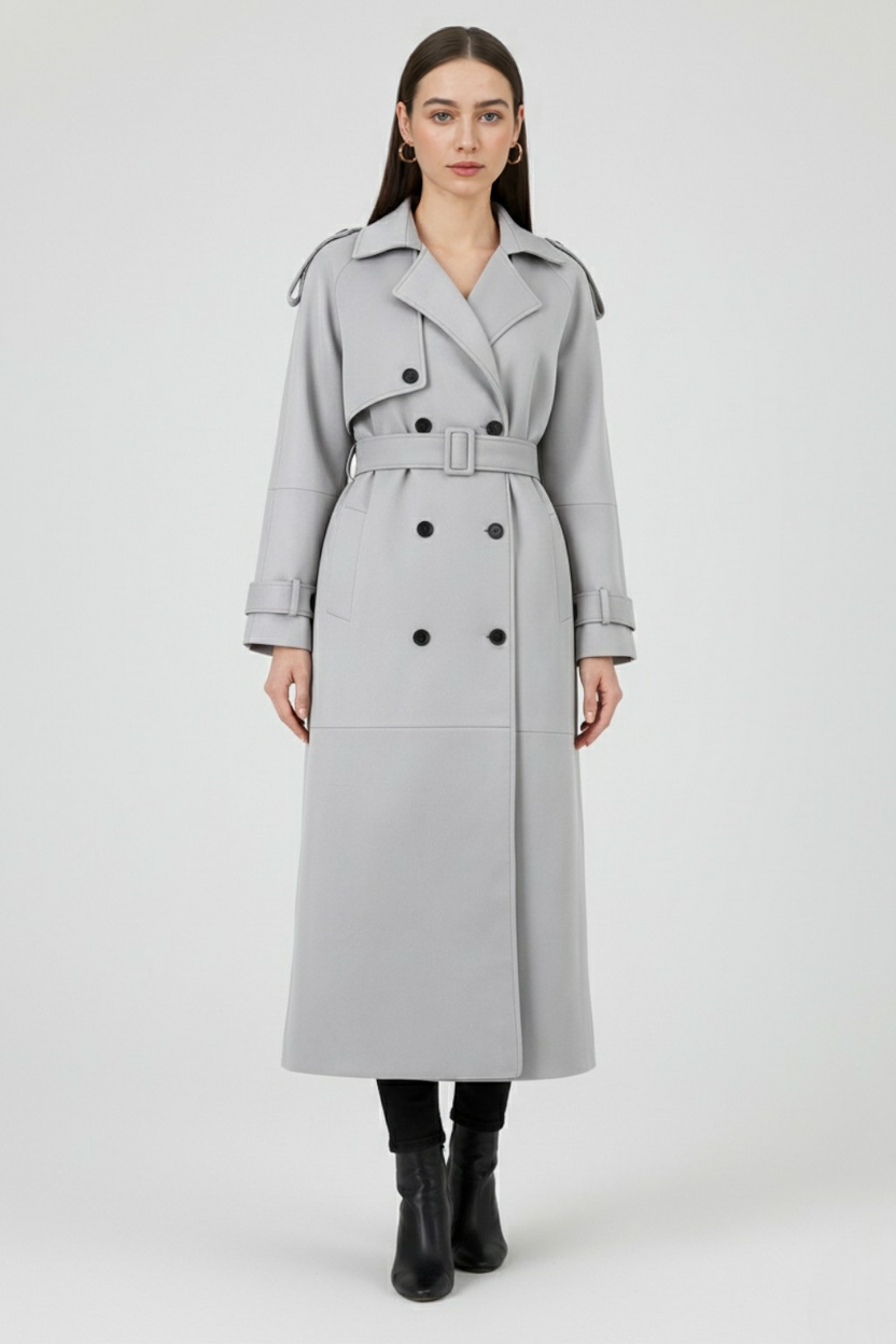Trench Coat with Wide-Waist Belt