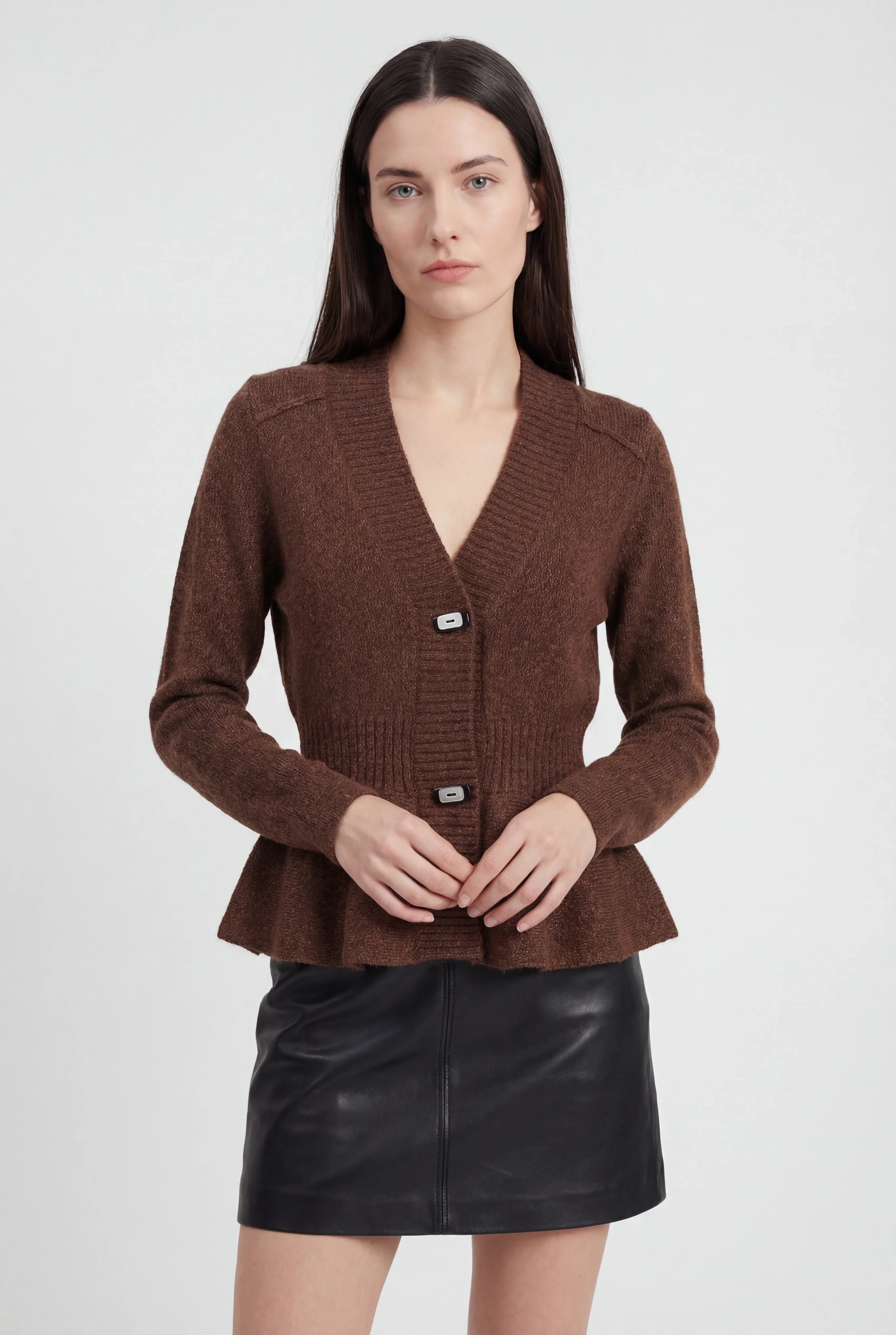 Cardigan with Shawl Collar & Peplum Hem
