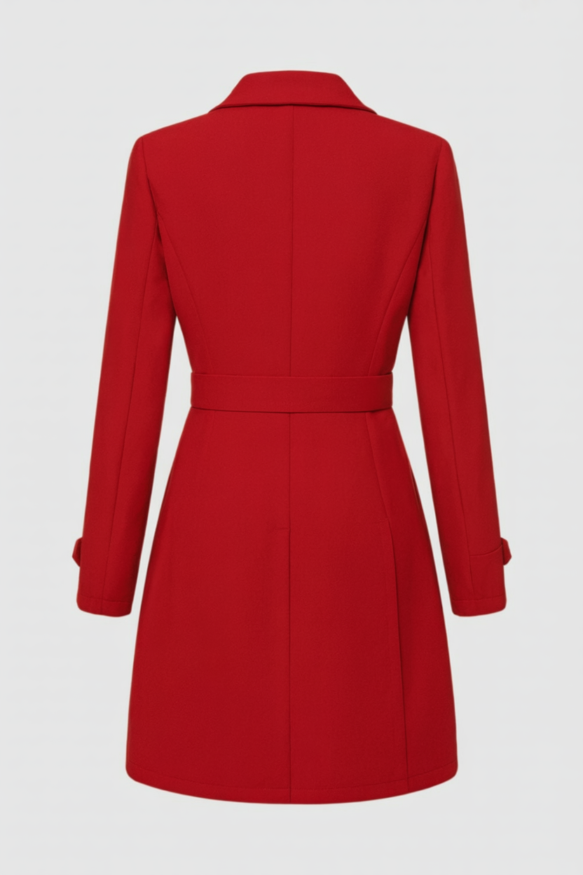Mid-Length Coat | Defined Waist, Button Detail