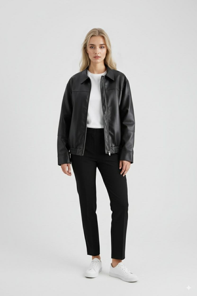 Pilot Jacket Faux Leather Zip Front