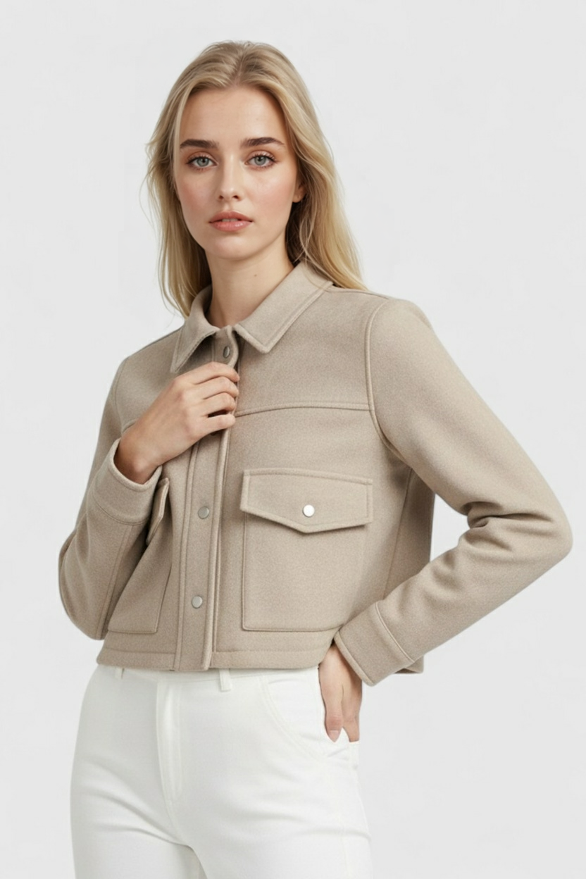 Cropped Jacket | Square Collar, Pockets
