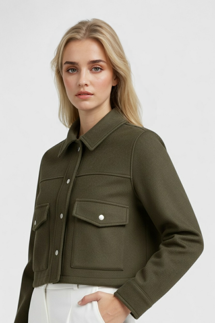 Cropped Jacket with Square Collar
