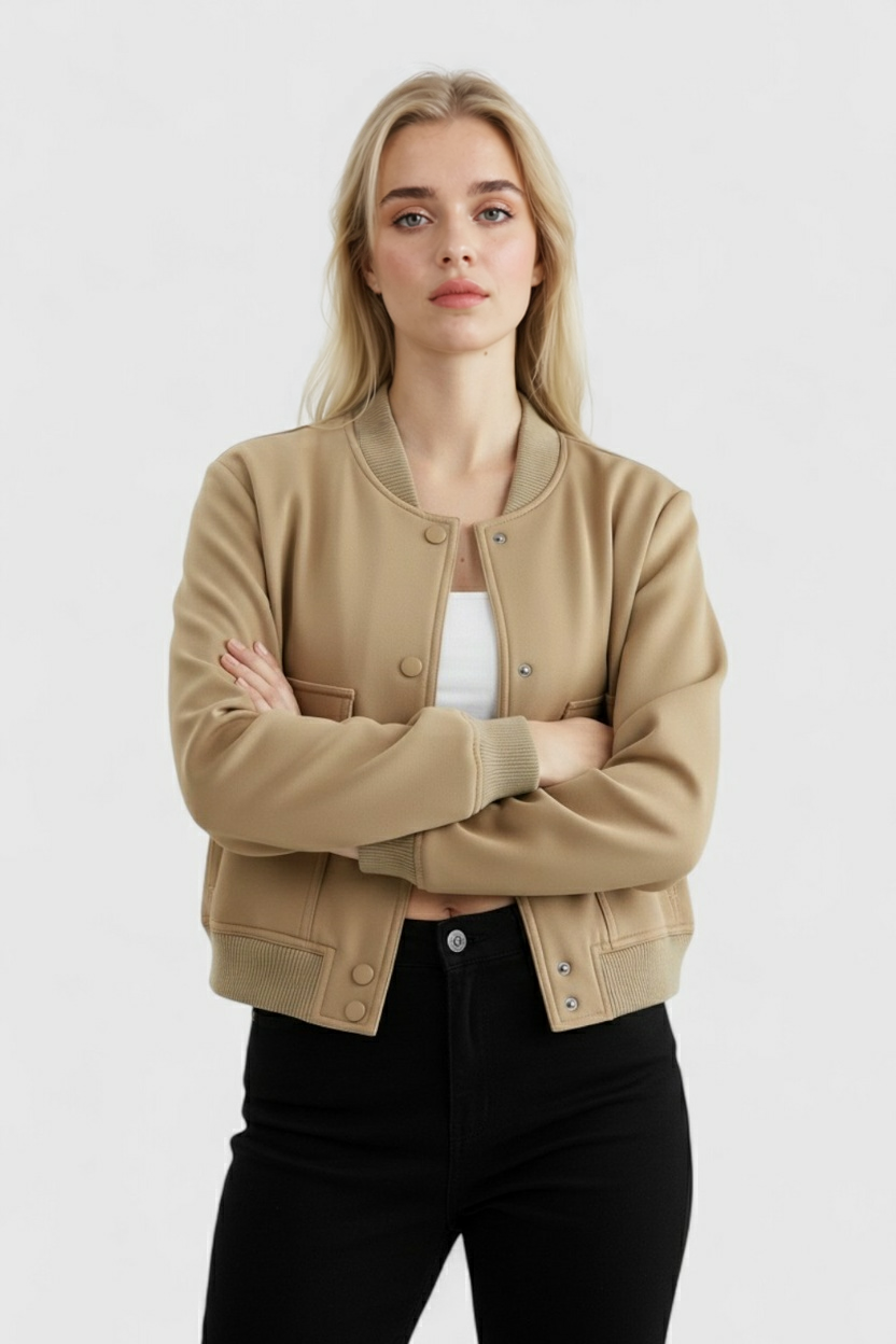 Bomber Jacket with Ribbed Collar