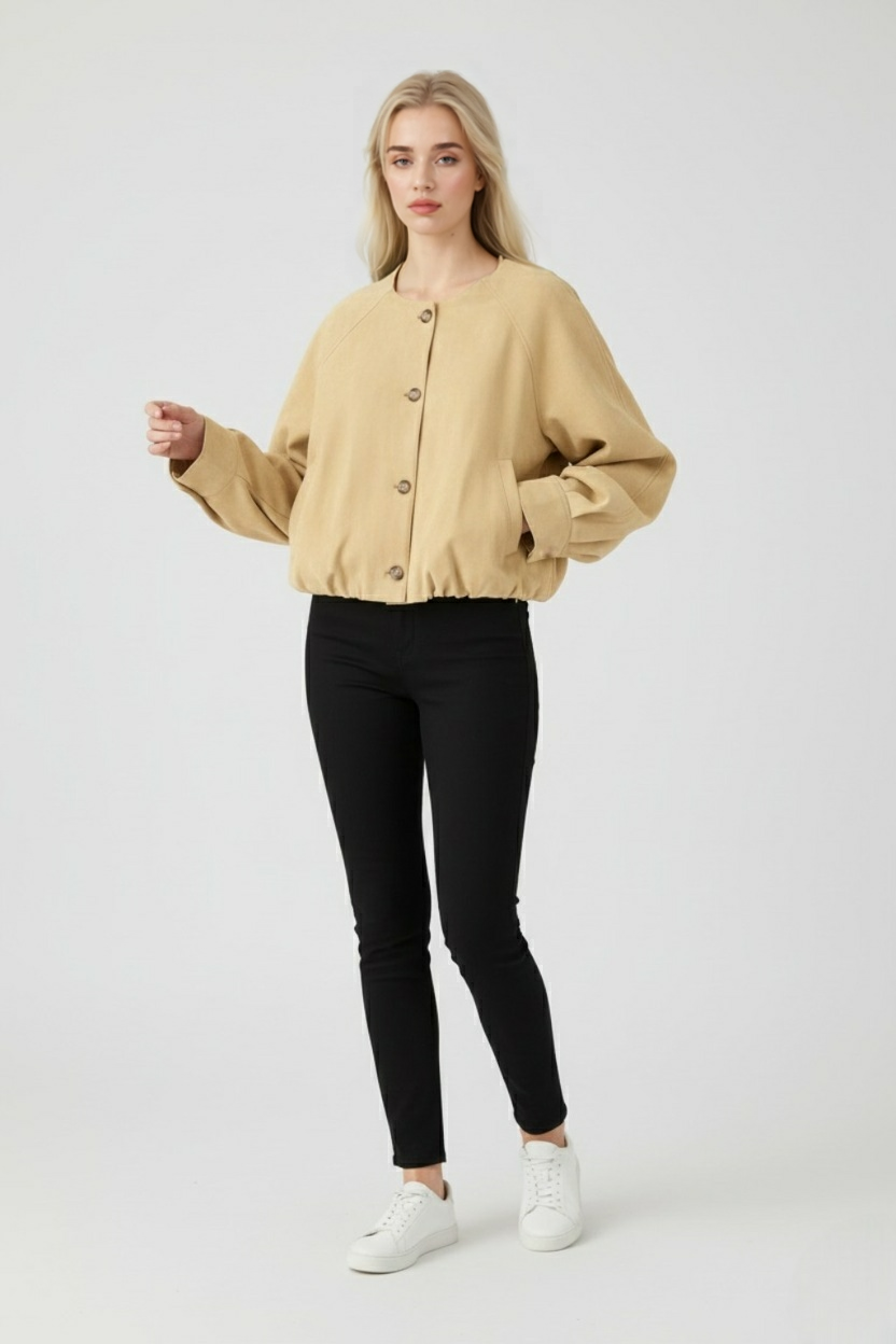 PU Jacket with Button Front & Raglan Sleeves
