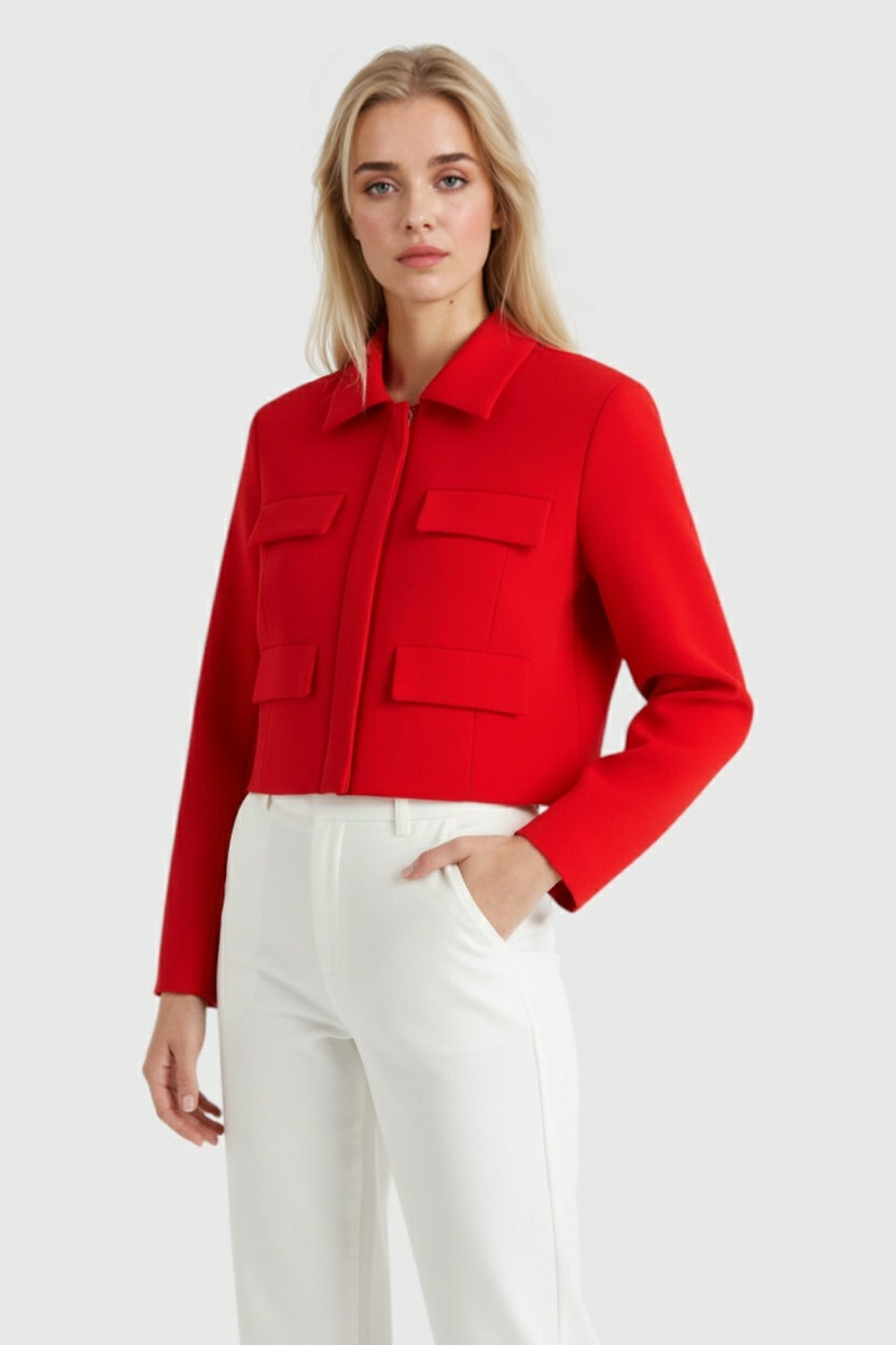 Cropped Utility Jacket, Flap Pockets