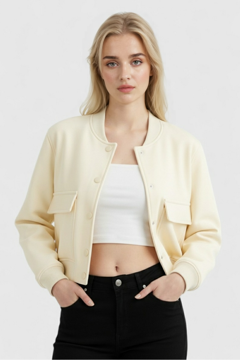 Bomber Jacket with Ribbed O-Neck