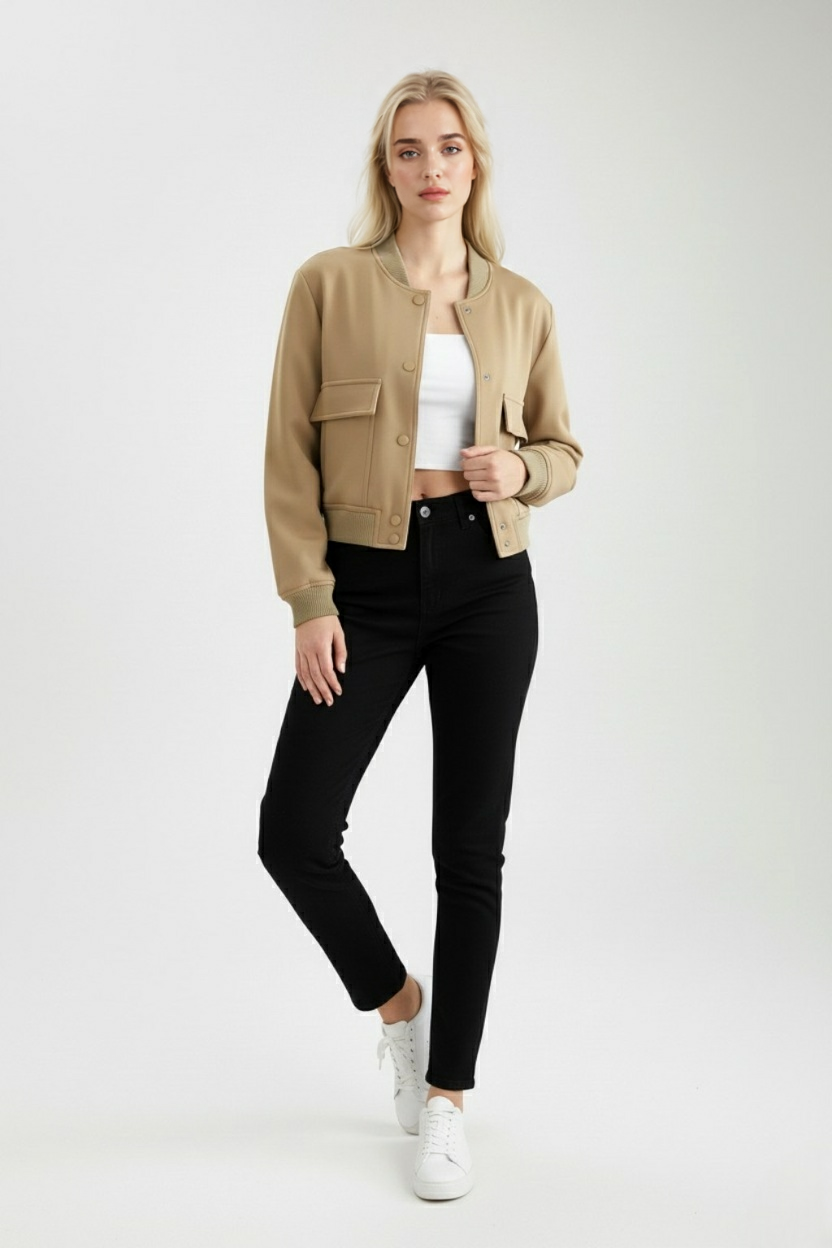 Bomber Jacket with Ribbed Collar