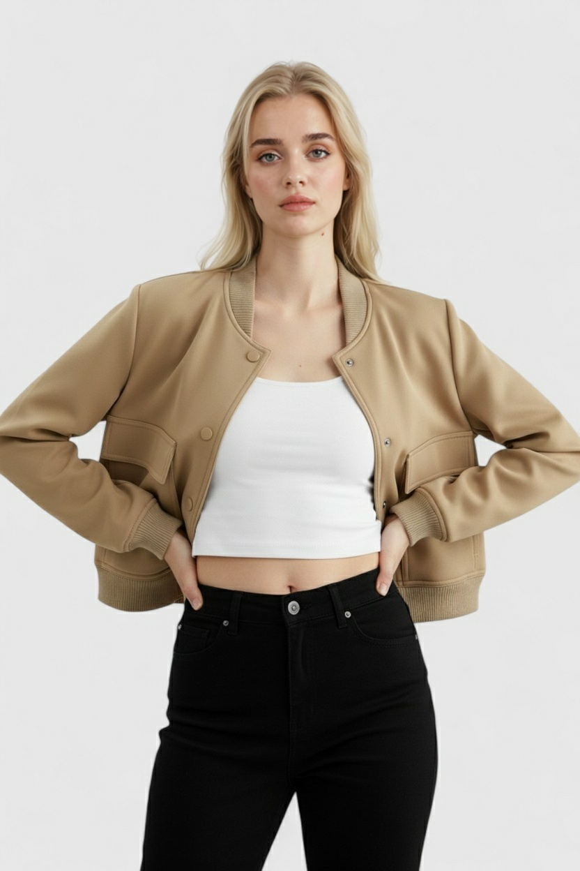 Bomber Jacket with Ribbed Collar