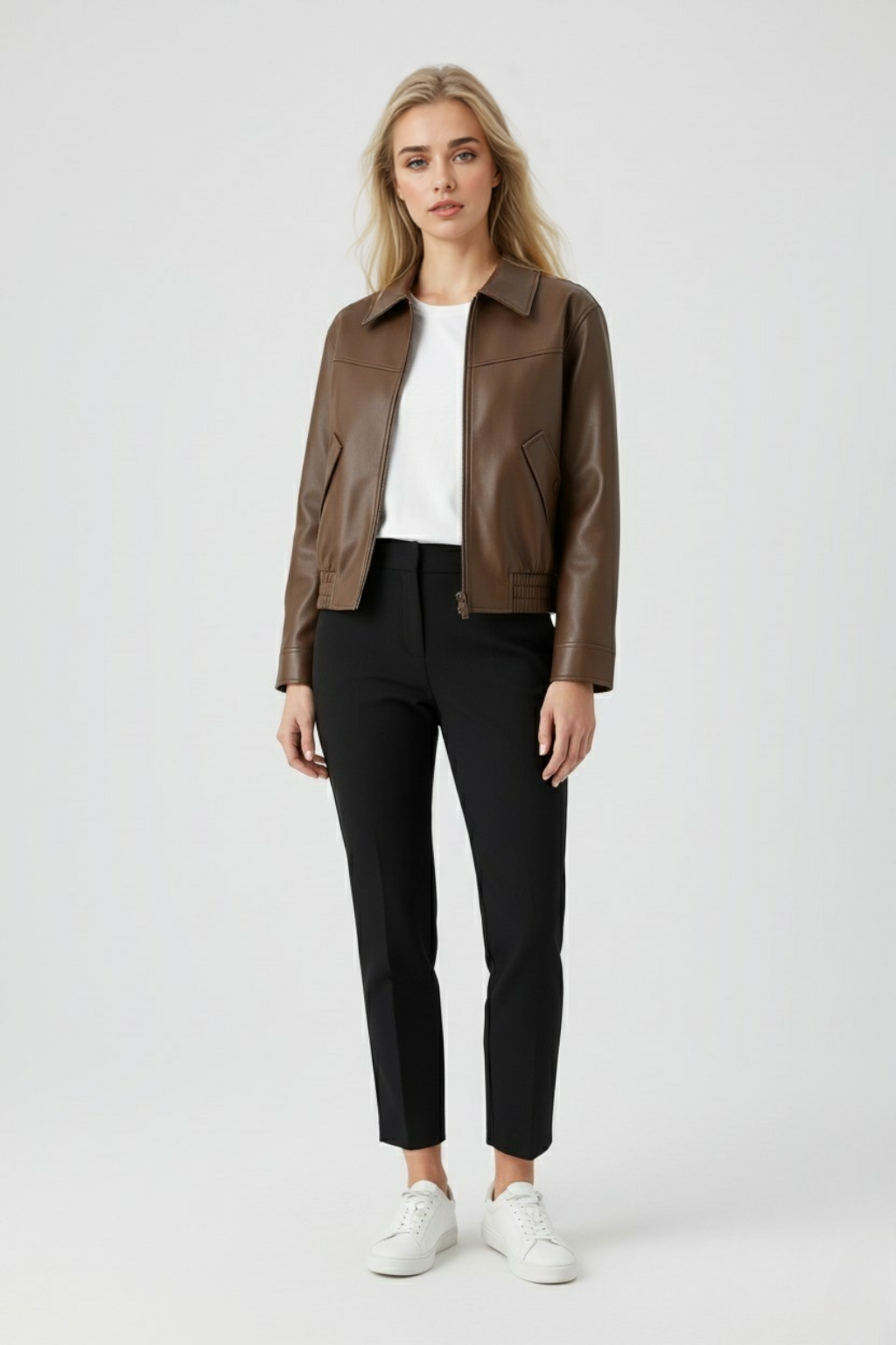 Cropped Faux Leather Jacket, Zip Front